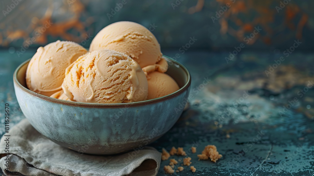 Fototapeta premium A bowl of ice cream with two scoops. Generative AI.
