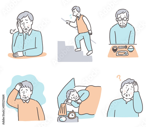 シニア男性の体調不良　イラストセット