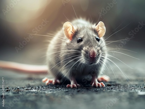 A close up of a rat on the ground. Generative AI.