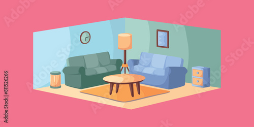 Bright Blue Green Room Interior Design Simple Perspective 3D