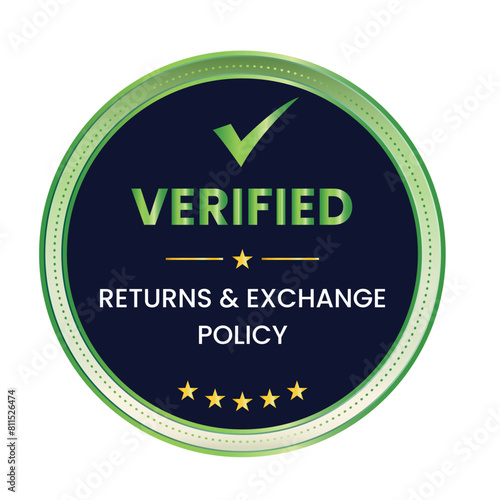 Verified Returns & Exchange policy badge, Returns policy logo design, verified logo, verified icon