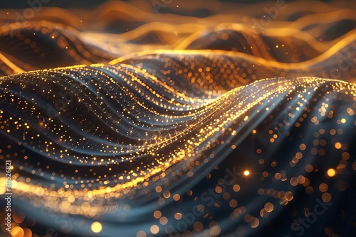 An artistic depiction of golden streams of data flowing through a digital network, symbolizing profitable transactions