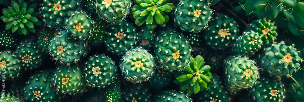 cactus flower background with a green banana in the foreground cactus flower background with a green banana in the foreground