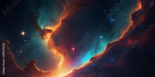 Space background with realistic nebula and shining stars. Colorful cosmos with stardust and milky way. Magic color galaxy. Neon Nebula, high resolution background for sci-fi and gaming related c