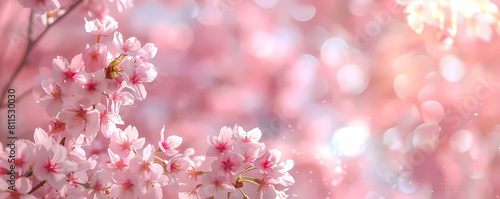 illustration of cherry blossom flowers in pink and white  with a blurry pink flower in the foreground