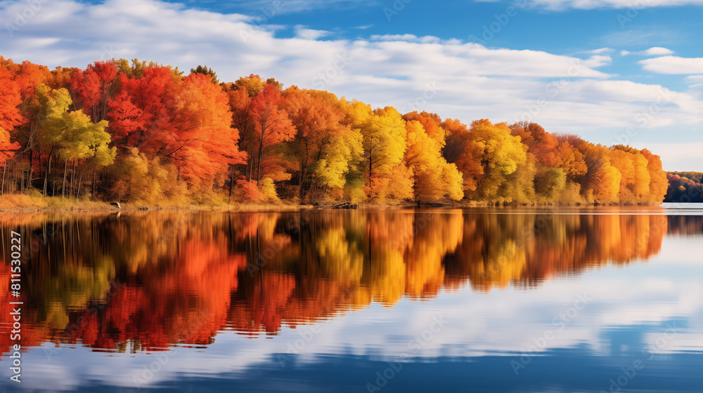 autumn trees reflected in water