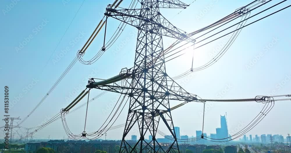 Photographing a high-voltage electricity tower with backlighting upwards