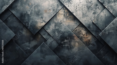 Dark metal background with a geometric pattern of beveled plates.