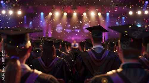 Graduates Celebrating Academic Accomplishments on Illuminated Stage © Bos Amico