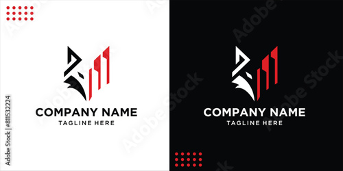 Creative wolf head and geometric building line logo design vector, design inspiration.