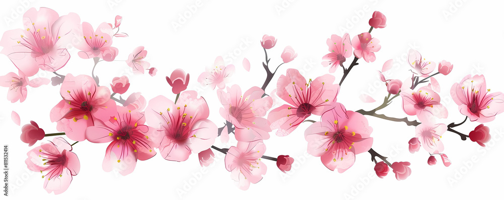 sakura flower graphic featuring a variety of pink and red flowers, including a red and pink flower, arranged in a row from left to right