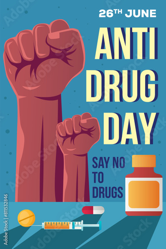 flat design anti drug day vertical banner illustration
