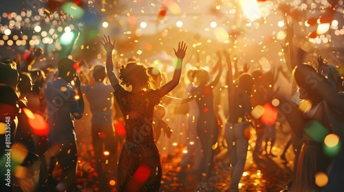 Lively in a vibrant nightclub with a crowd of people dancing and having fun under colorful