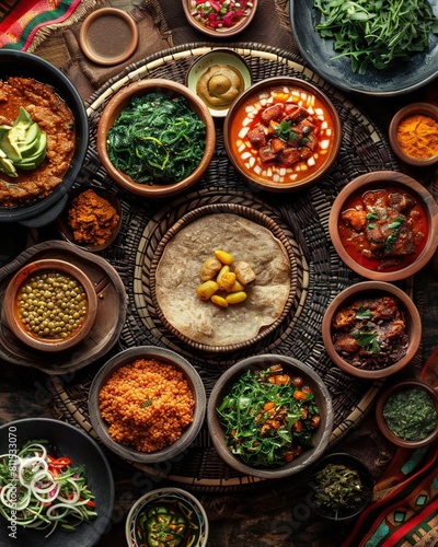 image of a Moroccan tagine  with slow-cooked lamb  apricots  almonds  and olives  served in a traditional clay pot  decorated with Moroccan tiles and intricate patterns in the background