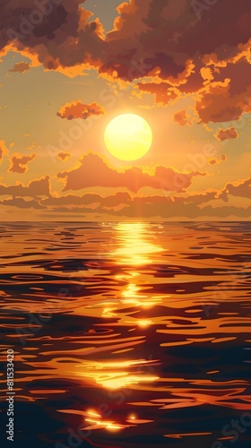 Golden Sunset Hues A Tranquil Ocean in D