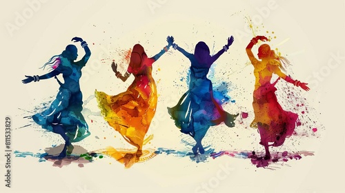 Vibrant clipart of traditional Indian dancers expressing patriotism through dance