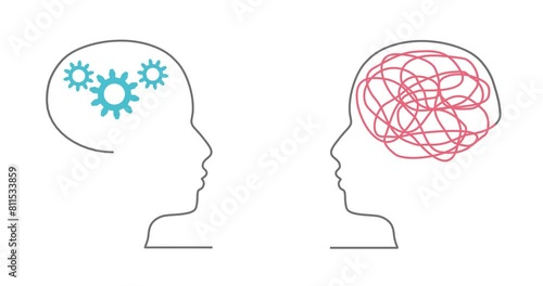 Wallpaper Mural Personal growth and development. Unraveling tangled tangle. Business and education concept. Metaphor of problem solving, chaos and mess, difficult situation. Teaching word connected with human heads Torontodigital.ca