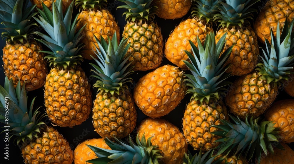 many fresh pineapples , flat lay, top view. many fresh pineapples , flat lay, top view.