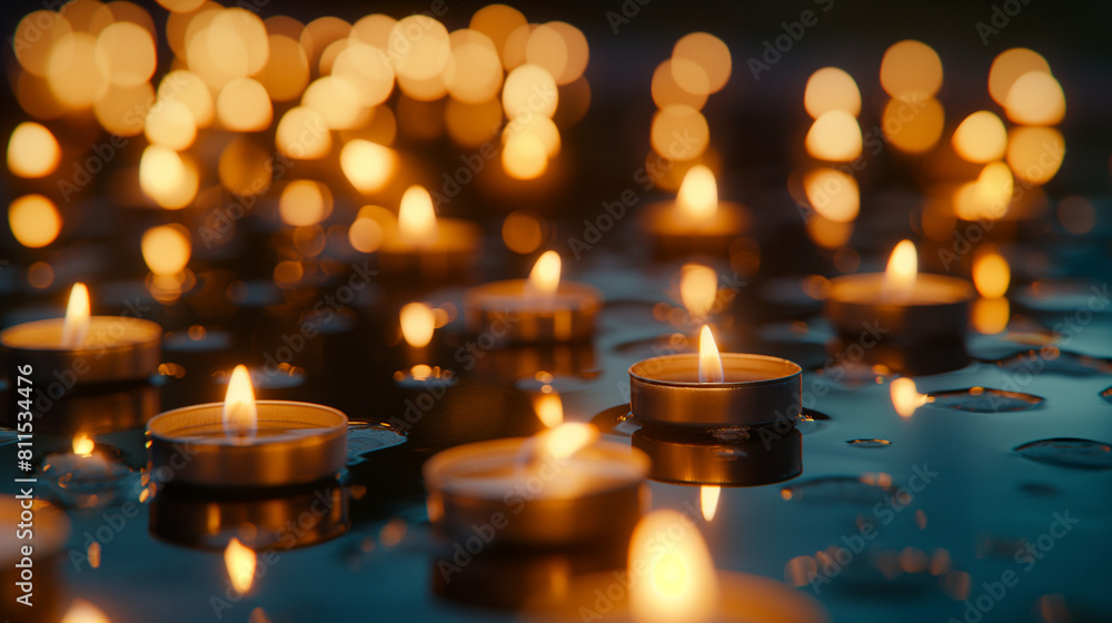 Background with a lot of burning tealight candles Background with a lot of burning tealight candles