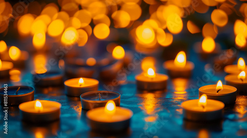 Background with a lot of burning tealight candles