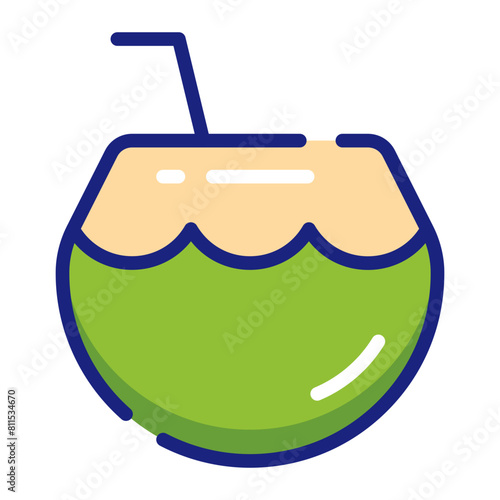 Coconut Cocktail by the Sea Vector Icon Illustration