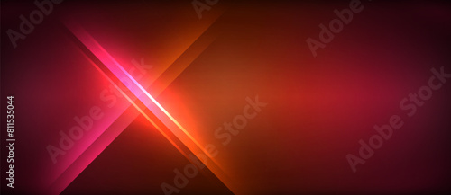 An amber lens flare illuminates the electric blue neon sign against a dark red automotive lighting backdrop, creating tints and shades of magenta in the sky at the horizon during the event