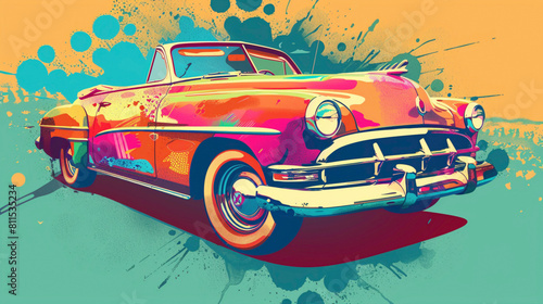 Beautiful and colourful wallpaper of American vintage antique cars with unique colourful background.