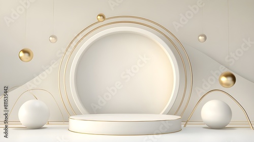 Product display podium with golden curve line element and decoration with  glitter light effect luxury background.