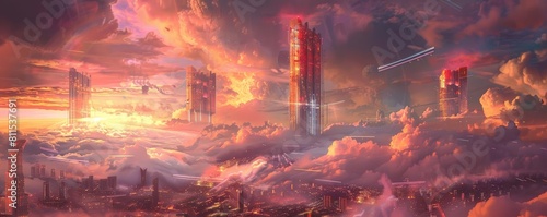 digital art depicting a megalopolis with energy harvesting cloudscrapers photo