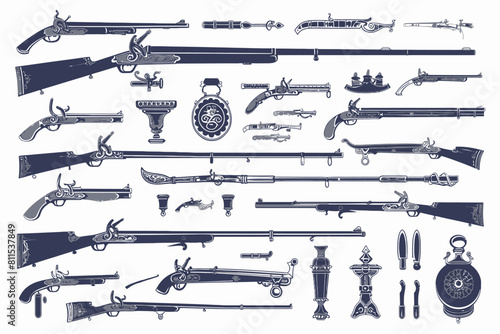 Set Of Silhouette Old Gun Weapons photo