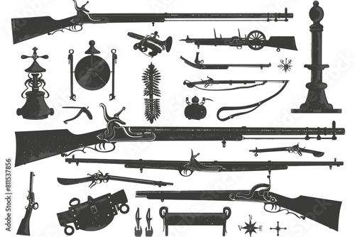 Set Of Silhouette Old Gun Weapons photo
