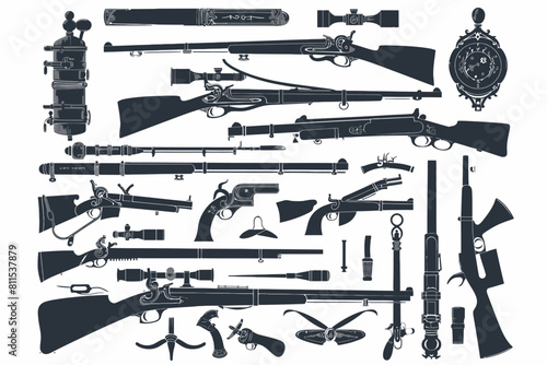 Set Of Silhouette Old Gun Weapons