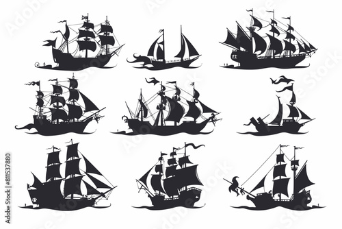 Set of Pirates Ship Silhouette