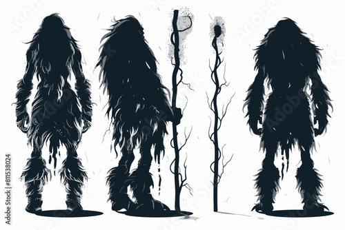Set Of Silhouette Caveman