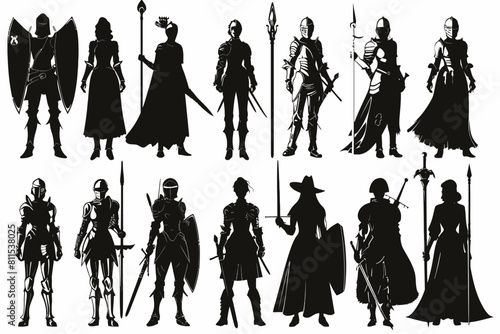 Set Of Female Soldier Warrior in Medieval