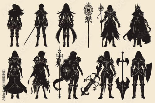 Set Of Female Soldier Warrior in Medieval