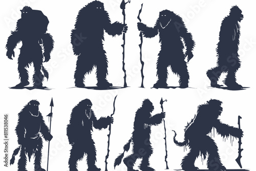Set Of Silhouette Caveman