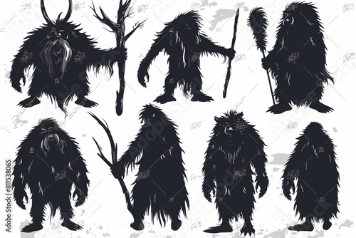 Set Of Silhouette Caveman