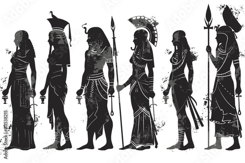 Set of Ancient Egyptian People in Silhouette photo