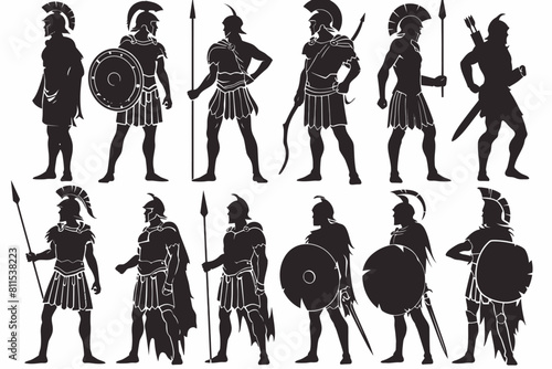 Set Of Silhouette Roman Gladiator