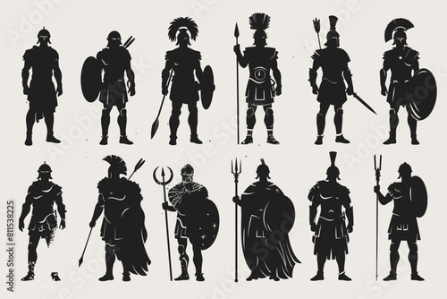 Set Of Silhouette Roman Gladiator
