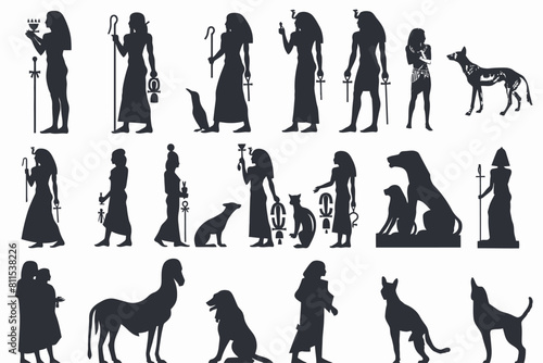 Set of Ancient Egyptian People in Silhouette