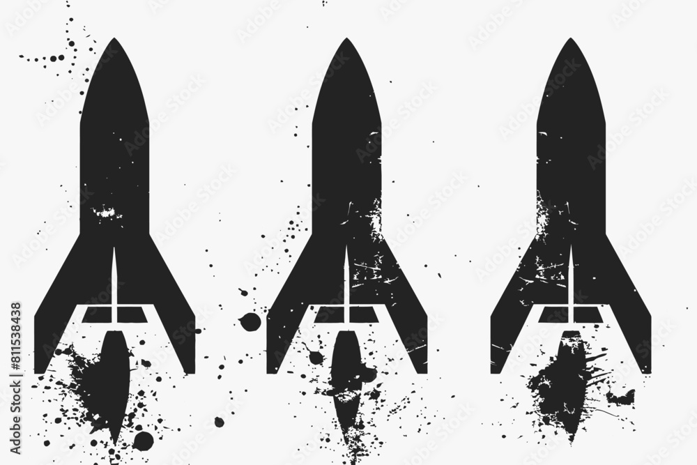 Set Of Silhouette Rocket Ship Set Of Silhouette Rocket Ship