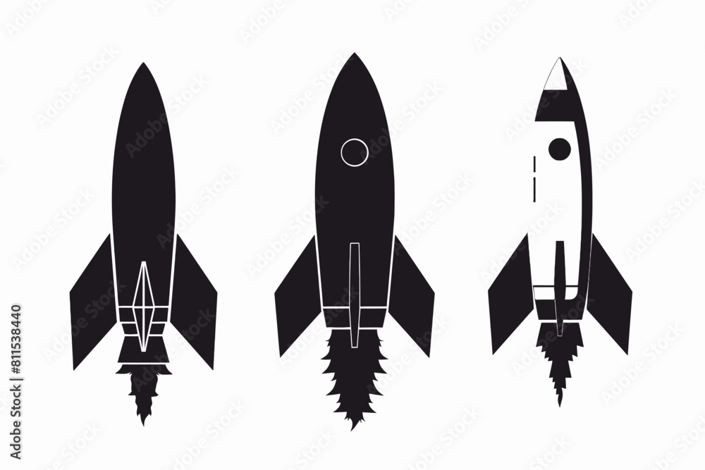 Set Of Silhouette Rocket Ship