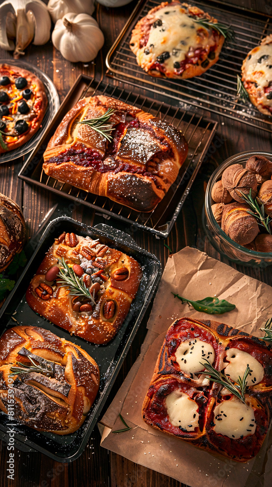 AI generated illustration of Assorted pastries arranged on a table AI generated illustration of Assorted pastries arranged on a table