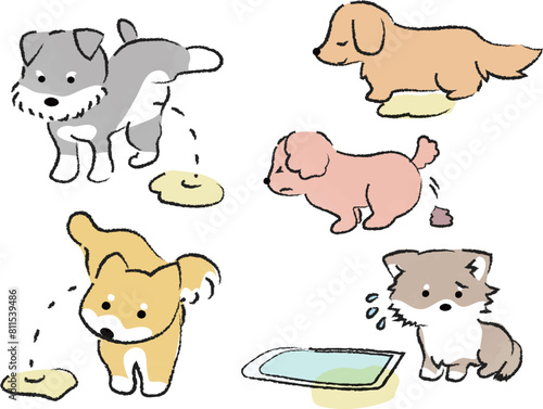 トイレをする犬のイラストセット