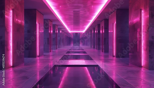A surreal interpretation of a funeral home with magenta accents and futuristic undertones photo