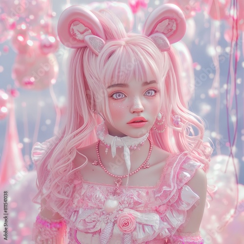 Una linda chica con cabello rosado y una actitud angelical muy linda photo