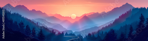 Sunset Glow Over Misty Mountains