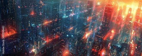 digital illustration of a megacity with telepathic communication grids photo